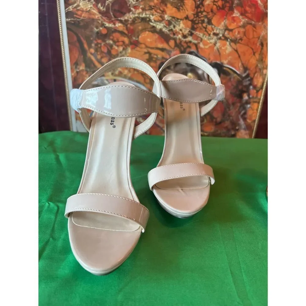 Pierre Dumas,Women Sexy Nude Patent leather stiletto heel Sandal sz 9 - Picture 7 of 8